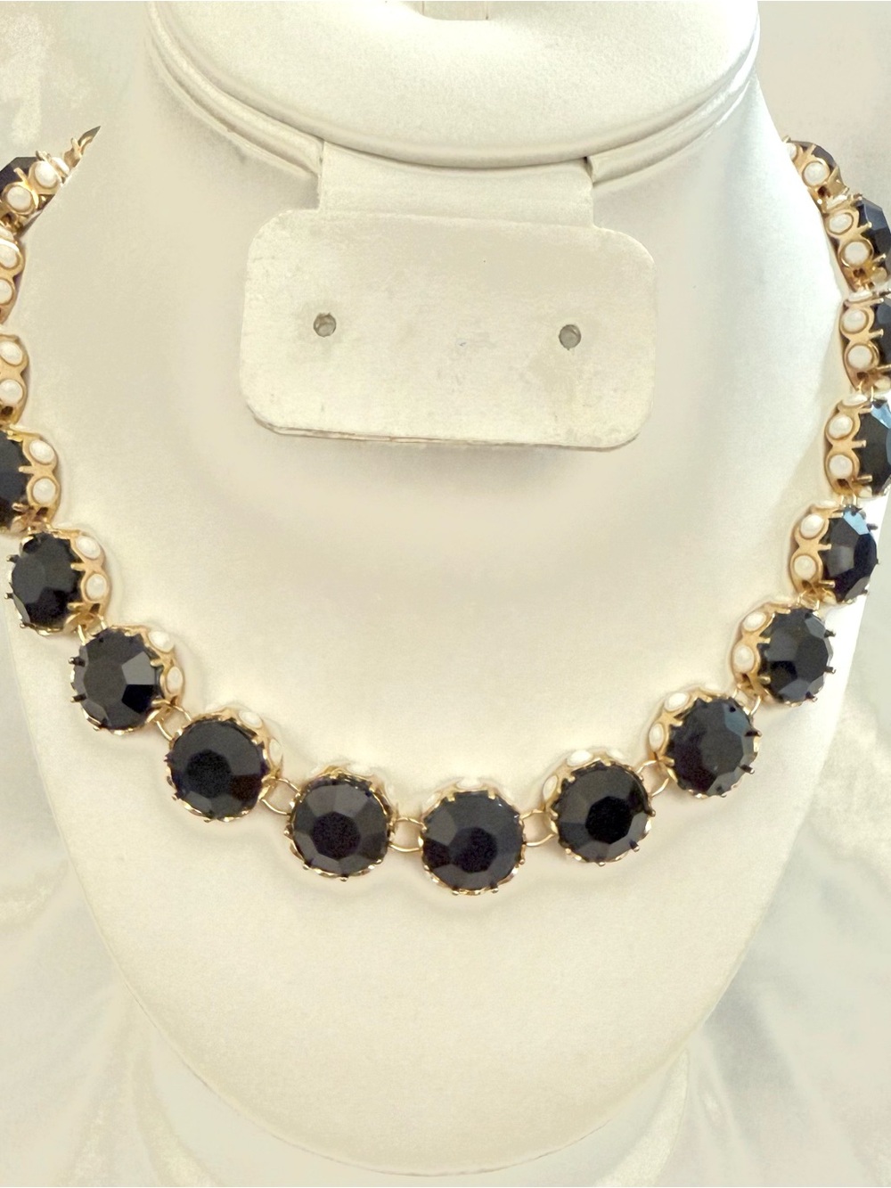 Leslie Danzis Black Crystal Faux Pearl Gold Tone Statement Collar Necklace